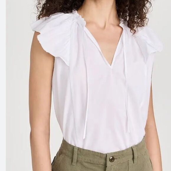 Rails Karysa White Flutter Sleeve Blouse in White Size Medium NWT $178 - Picture 3 of 6
